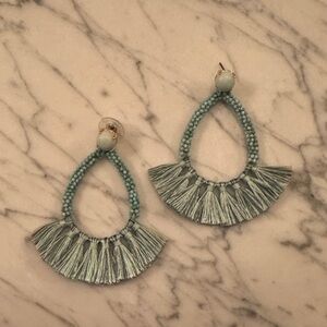 Stella & Dot Elegant Teardrop Tassel Earrings aqua